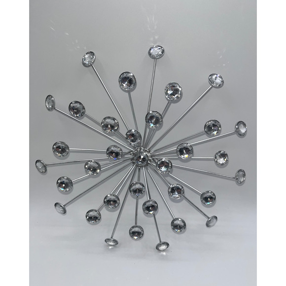 Cool Unique Silver Bursting Star Sputnik Metal Wall Sculpture Faux Rhinestone - Picture 5 of 9